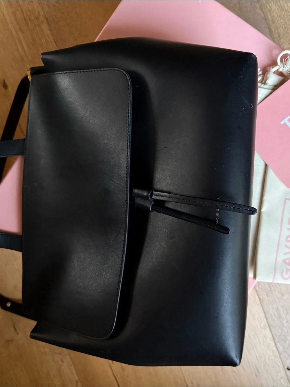 Mansur Gavriel Black Leather Top-Handle large lady bag